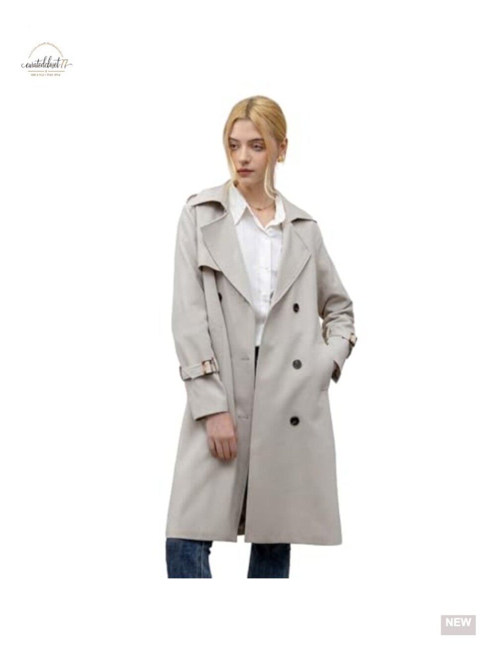 Women's Knee Length Double Breasted Belted Trench Coat Overcoat